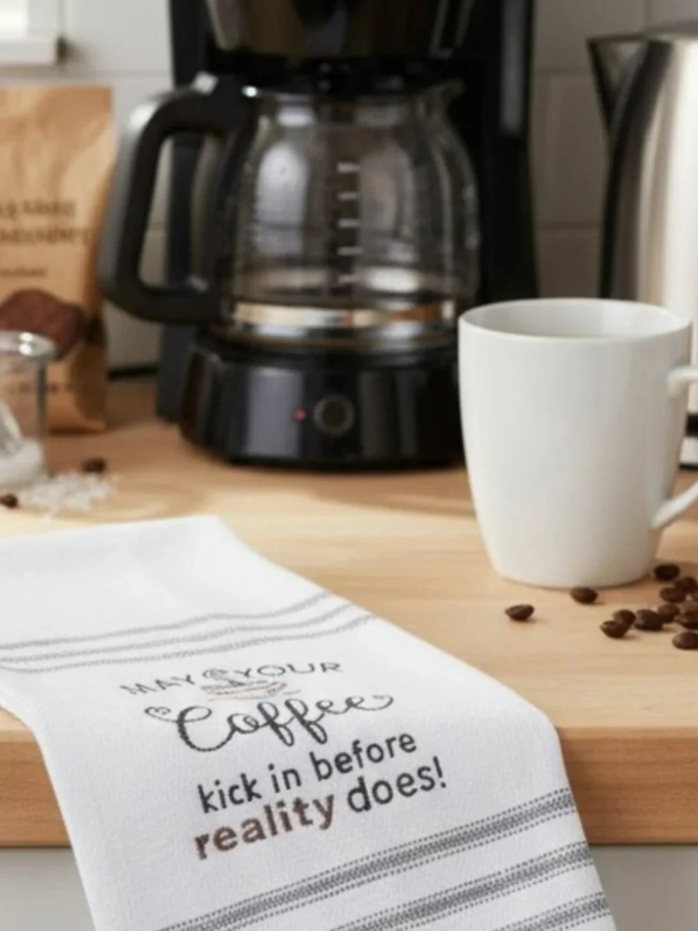 Embroidered Kitchen Tea Towel Funny Gift Coffee Lovers